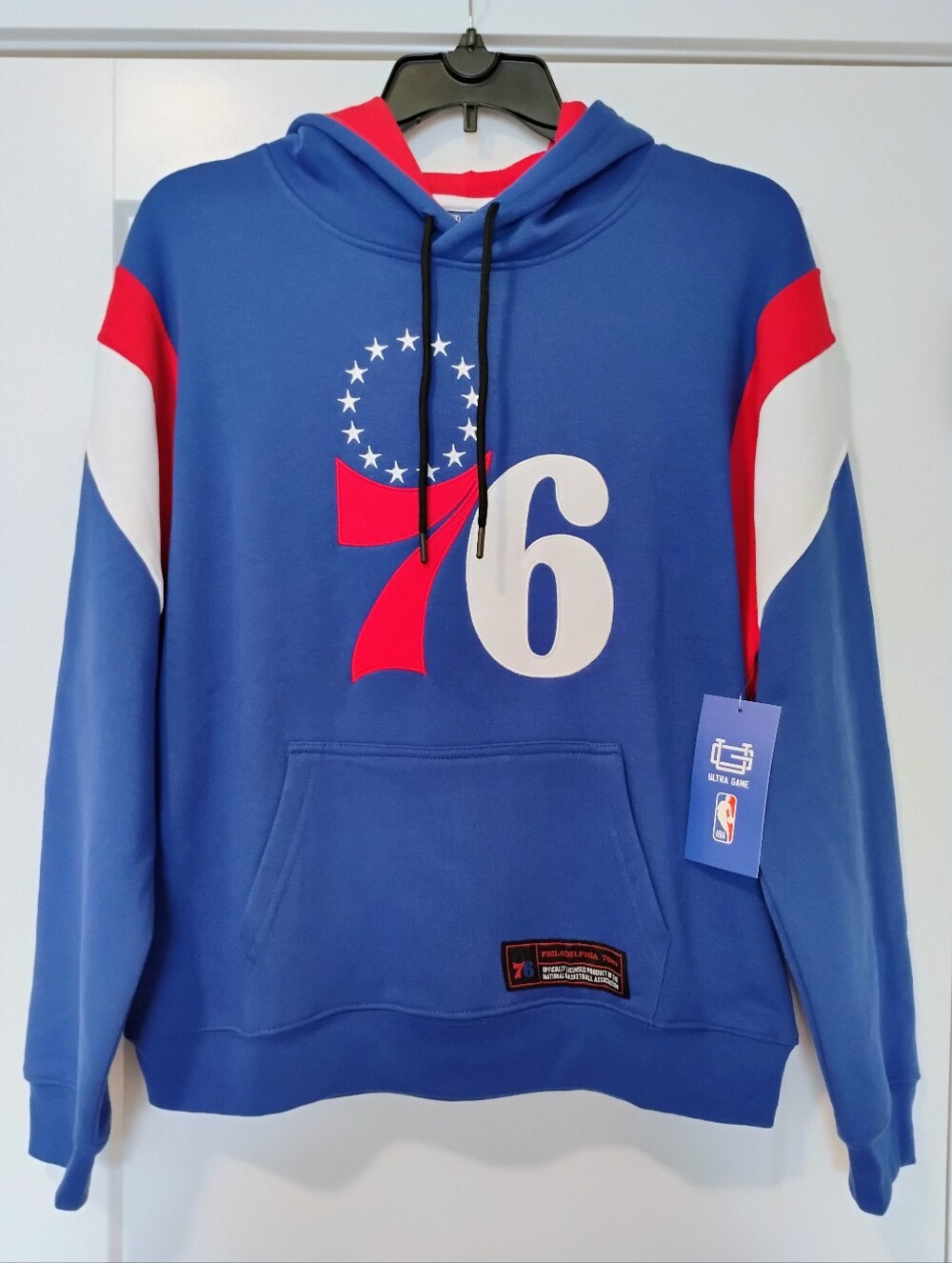 NWT M Ultra Game NBA Philadelphia 76ers Logo Blue Hoodie Hooded Sweatshirt NEW